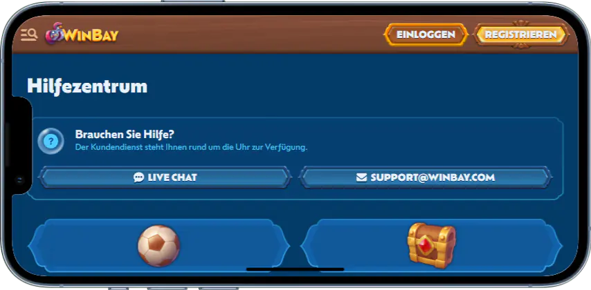 Unterstützung in der mobilen App bei Winbay Casino